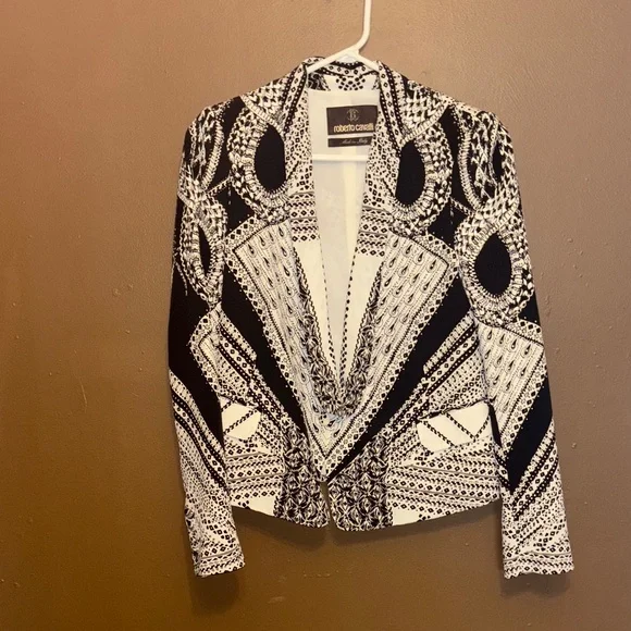 Roberto Cavalli Monochrome Patterned Blazer 100% silk - Picture 4 of 10